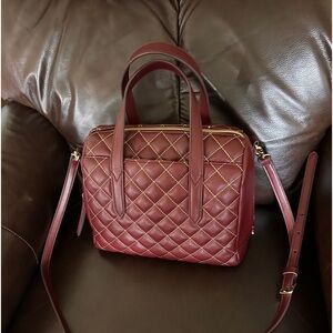 Fossil Sydney Satchel, New. Wine color w/Gold Stitching